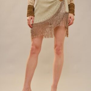 Fringe Wrap Denim Mini Skirt